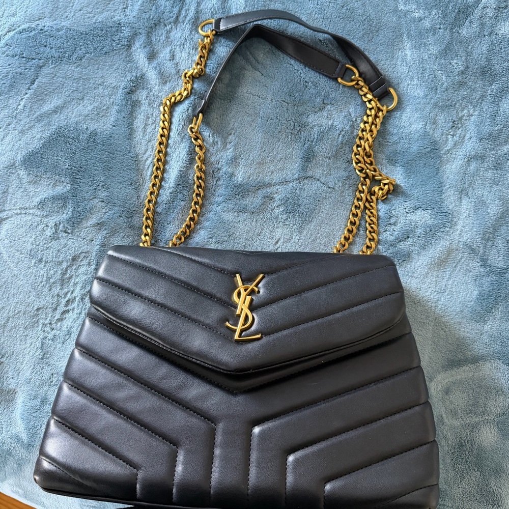Yves Saint Laurent Black Chevron Bag w/ Gold Chains *zipper missing handle